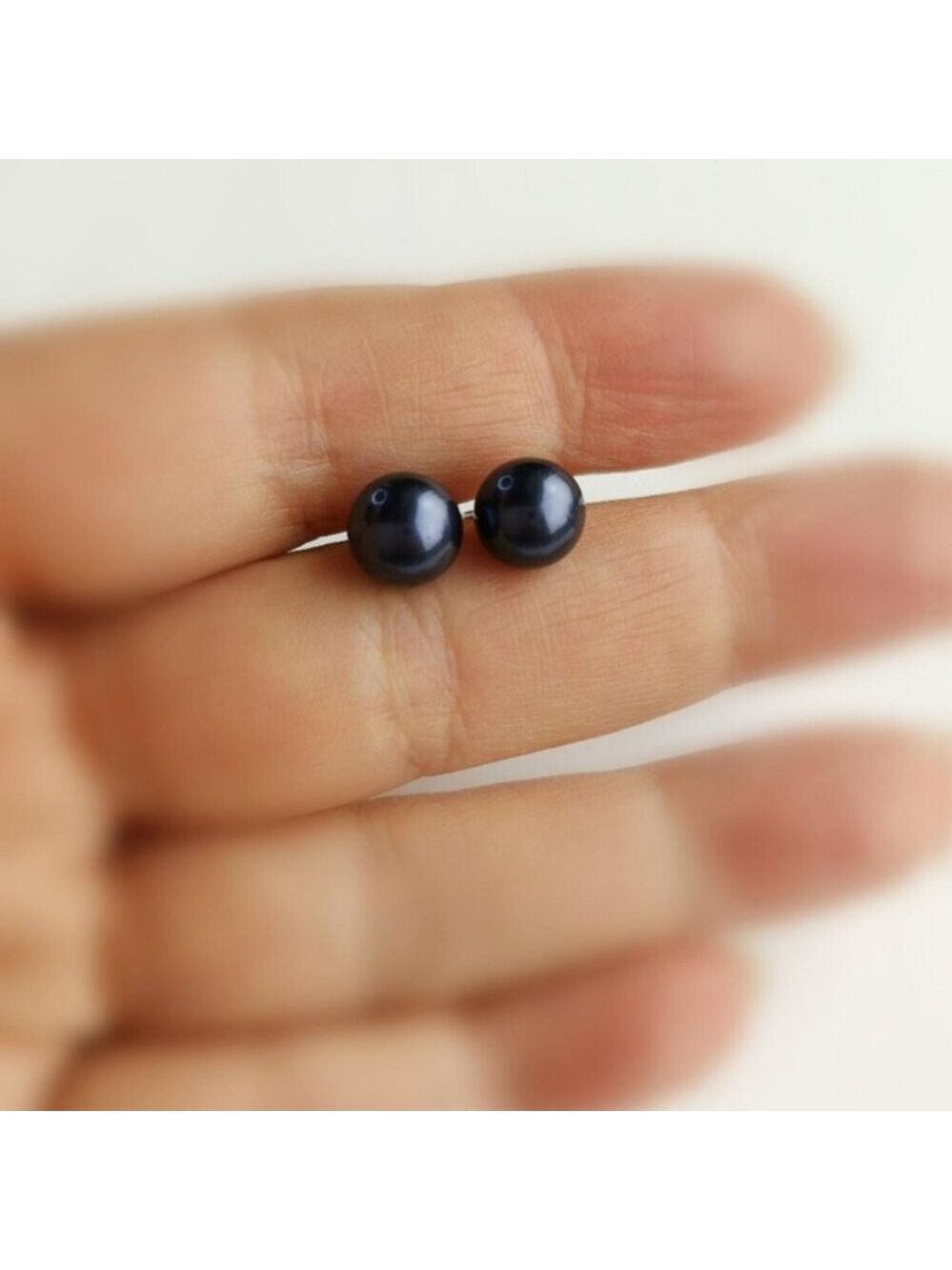 Nwt Navy Blue Shell Pearl ball stud earrings Sterling Silver 9mm - Picture 3 of 6